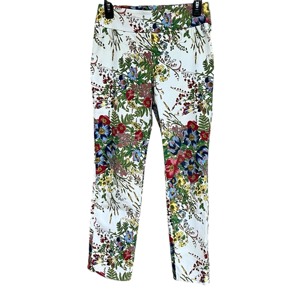 UP! Floral Cropped Ankle Pants With Slit Size 6 Stretchy